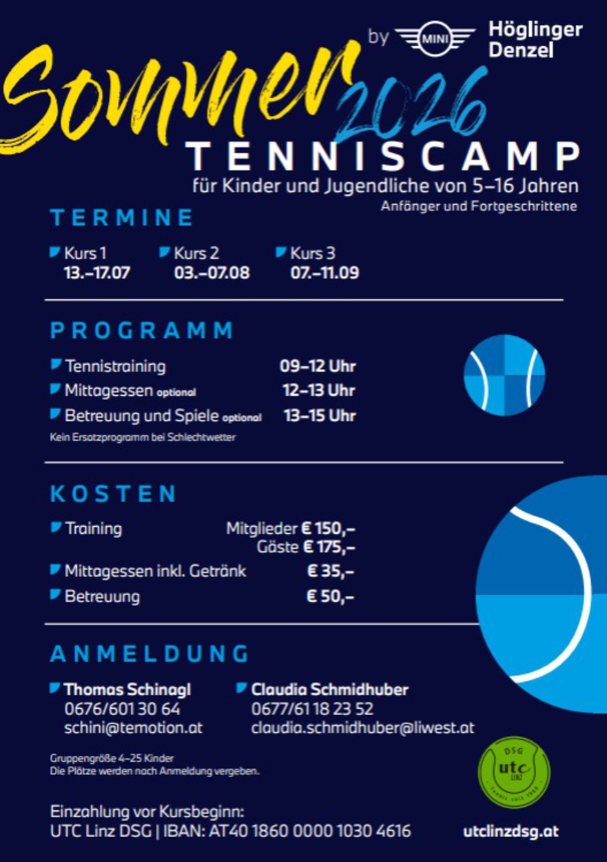 Sommertenniscamps 2026 beim UTC Linz DSG